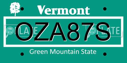 OZA87S Vermont License Plate