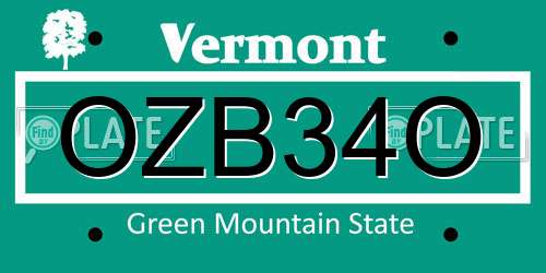 OZB34O Vermont License Plate