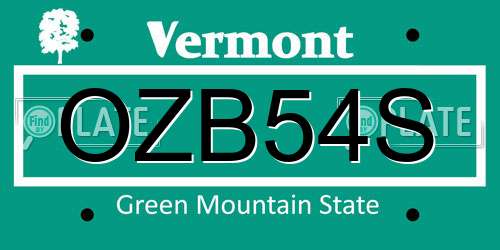 OZB54S Vermont License Plate
