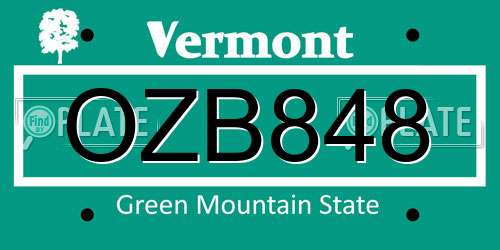 OZB848 Vermont License Plate