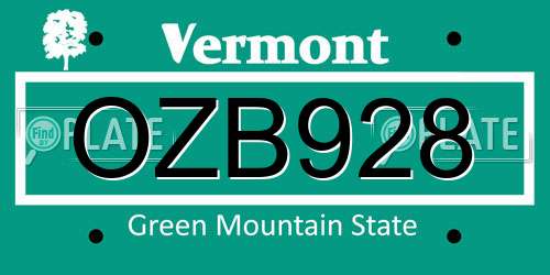 OZB928 Vermont License Plate