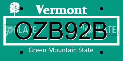 OZB92B Vermont License Plate