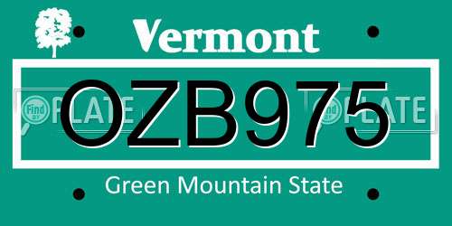 OZB975 Vermont License Plate