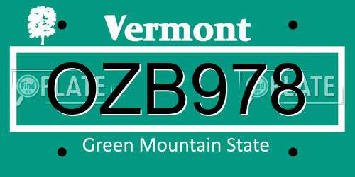OZB978 Vermont License Plate