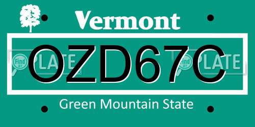 OZD67C Vermont License Plate