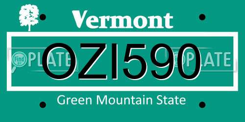 OZI590 Vermont License Plate