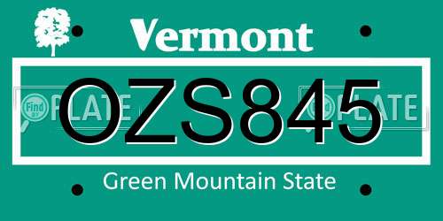 OZS845 Vermont License Plate