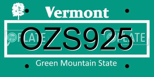 OZS925 Vermont License Plate