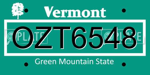 OZT6548 Vermont License Plate