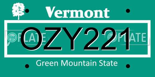 OZY221 Vermont License Plate