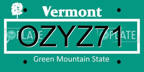 OZYZ71 Vermont License Plate