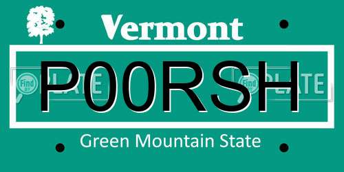 P00RSH Vermont License Plate