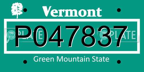 P047837 Vermont License Plate