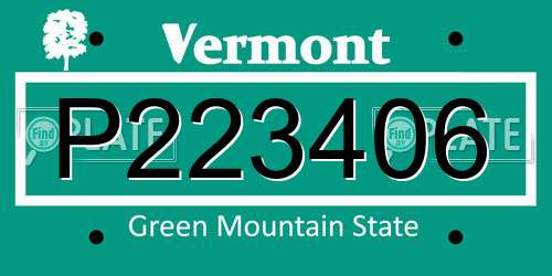 P223406 Vermont License Plate