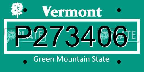P273406 Vermont License Plate