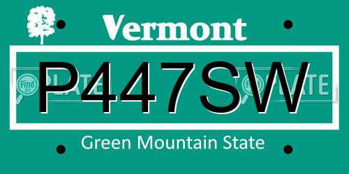 P447SW Vermont License Plate