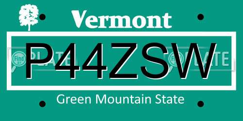P44ZSW Vermont License Plate