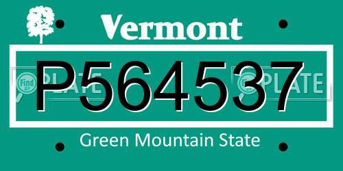 P564537 Vermont License Plate
