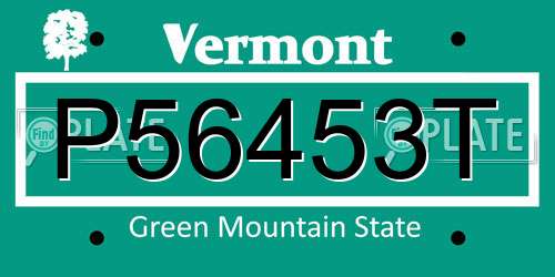 P56453T Vermont License Plate