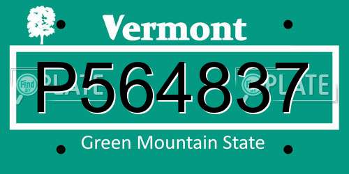 P564837 Vermont License Plate