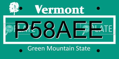 P58AEE Vermont License Plate