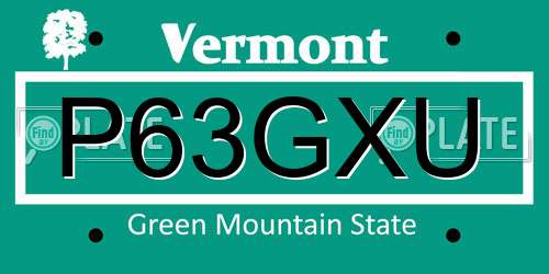 P63GXU Vermont License Plate