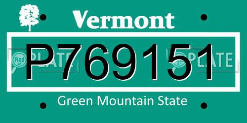 P769151 Vermont License Plate