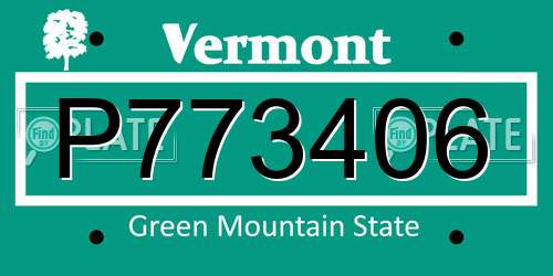 P773406 Vermont License Plate