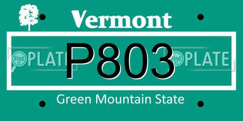 P803 Vermont License Plate