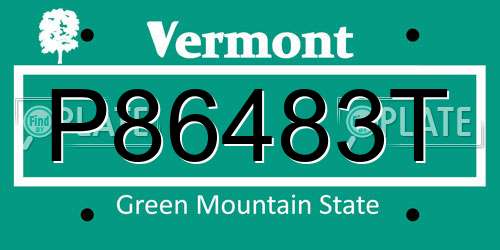 P86483T Vermont License Plate