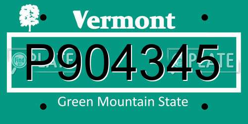 P904345 Vermont License Plate