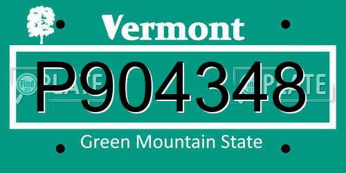 P904348 Vermont License Plate