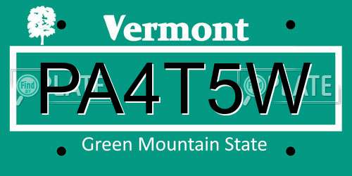 PA4T5W Vermont License Plate