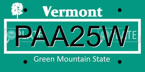 PAA25W Vermont License Plate