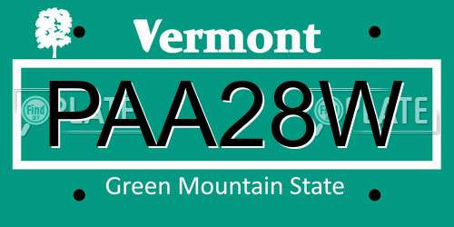 PAA28W Vermont License Plate