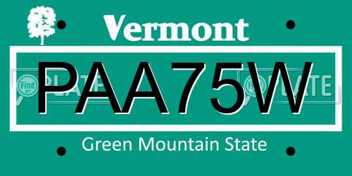 PAA75W Vermont License Plate