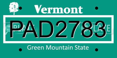 PAD2783 Vermont License Plate