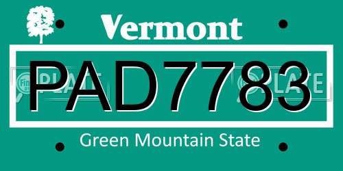 PAD7783 Vermont License Plate