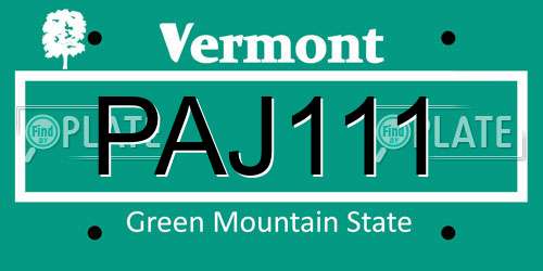 PAJ111 Vermont License Plate