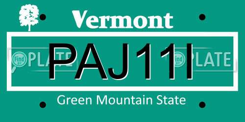 PAJ11I Vermont License Plate