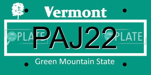 PAJ22 Vermont License Plate