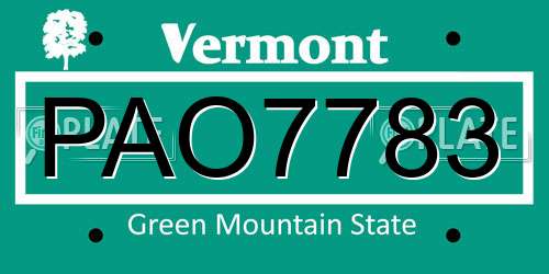 PAO7783 Vermont License Plate