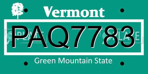 PAQ7783 Vermont License Plate