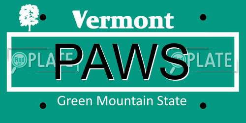 PAWS Vermont License Plate