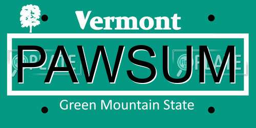 PAWSUM Vermont License Plate