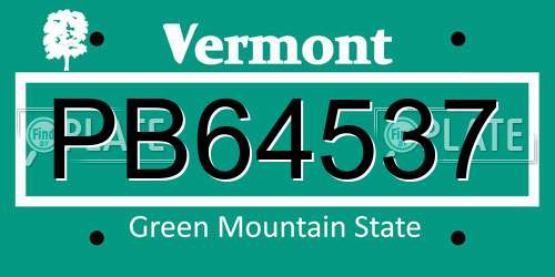 PB64537 Vermont License Plate