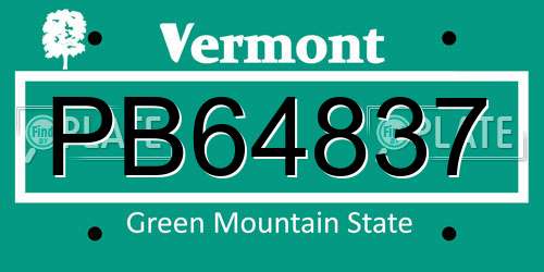 PB64837 Vermont License Plate