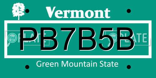 PB7B5B Vermont License Plate