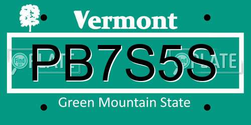 PB7S5S Vermont License Plate