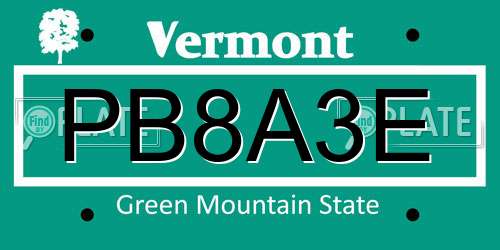 PB8A3E Vermont License Plate